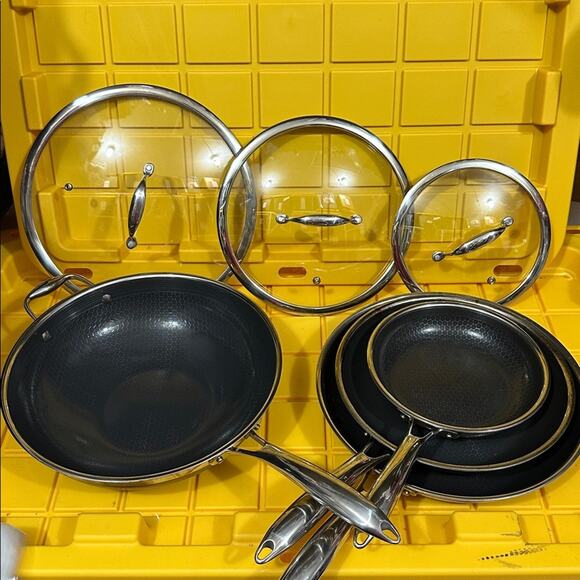HEXCLAD 7-Piece Nonstick Stainless Steel Frying Pan Set 8 10 12- Lids Wok $600 - Picture 2 of 10